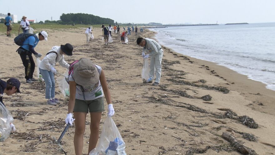 ウミガメの産卵地、白塚海岸の清掃活動